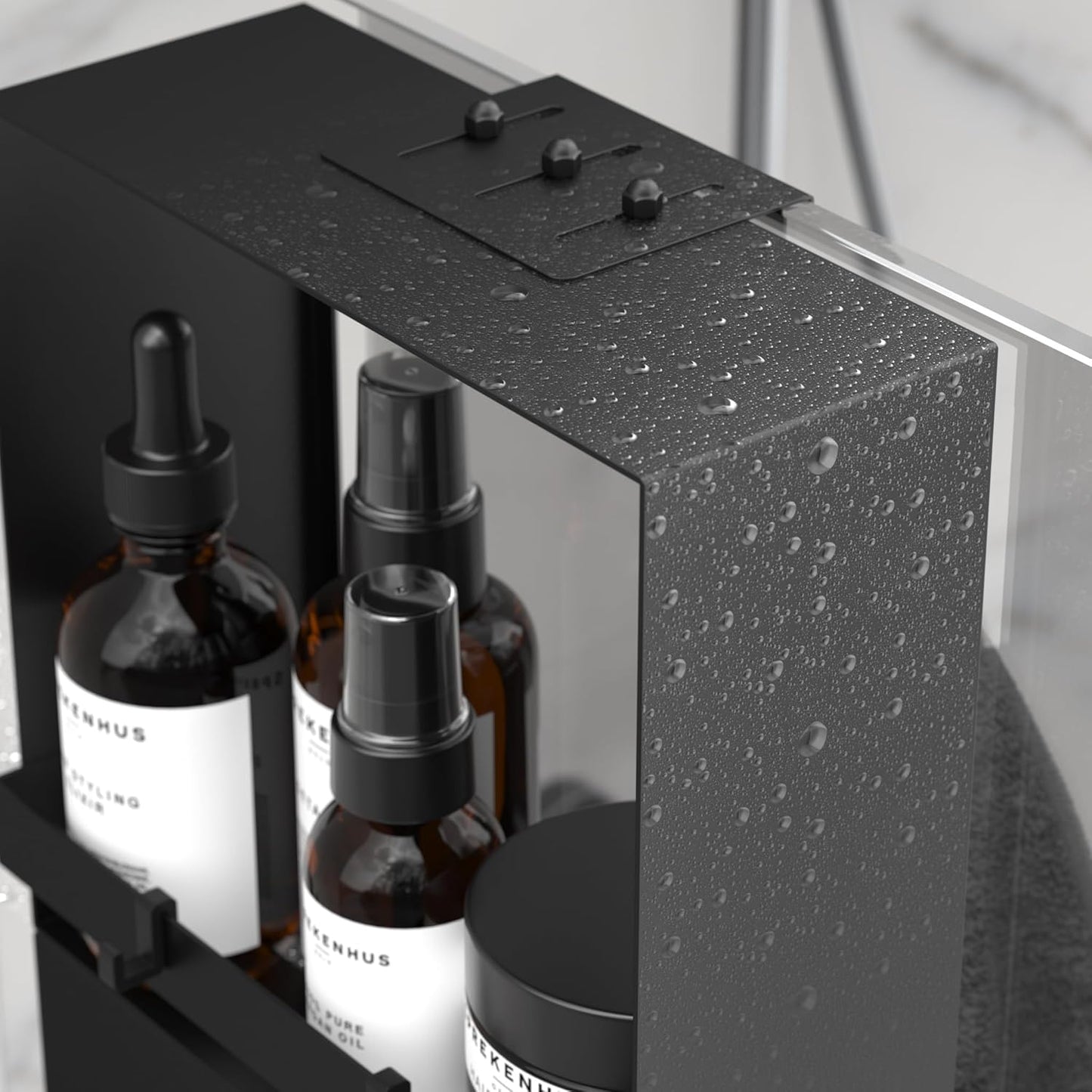 Skiennix Over The Glass Shower Caddy - 2-Tier Rustproof Stainless Steel Organizer | Black with Hooks & Suction Cups