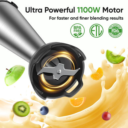 Skiennix Immersion Blender - 1100W Handheld Stick Blender with Whisk & Milk Frother Attachments | Perfect for Soup, Smoothies, Purees