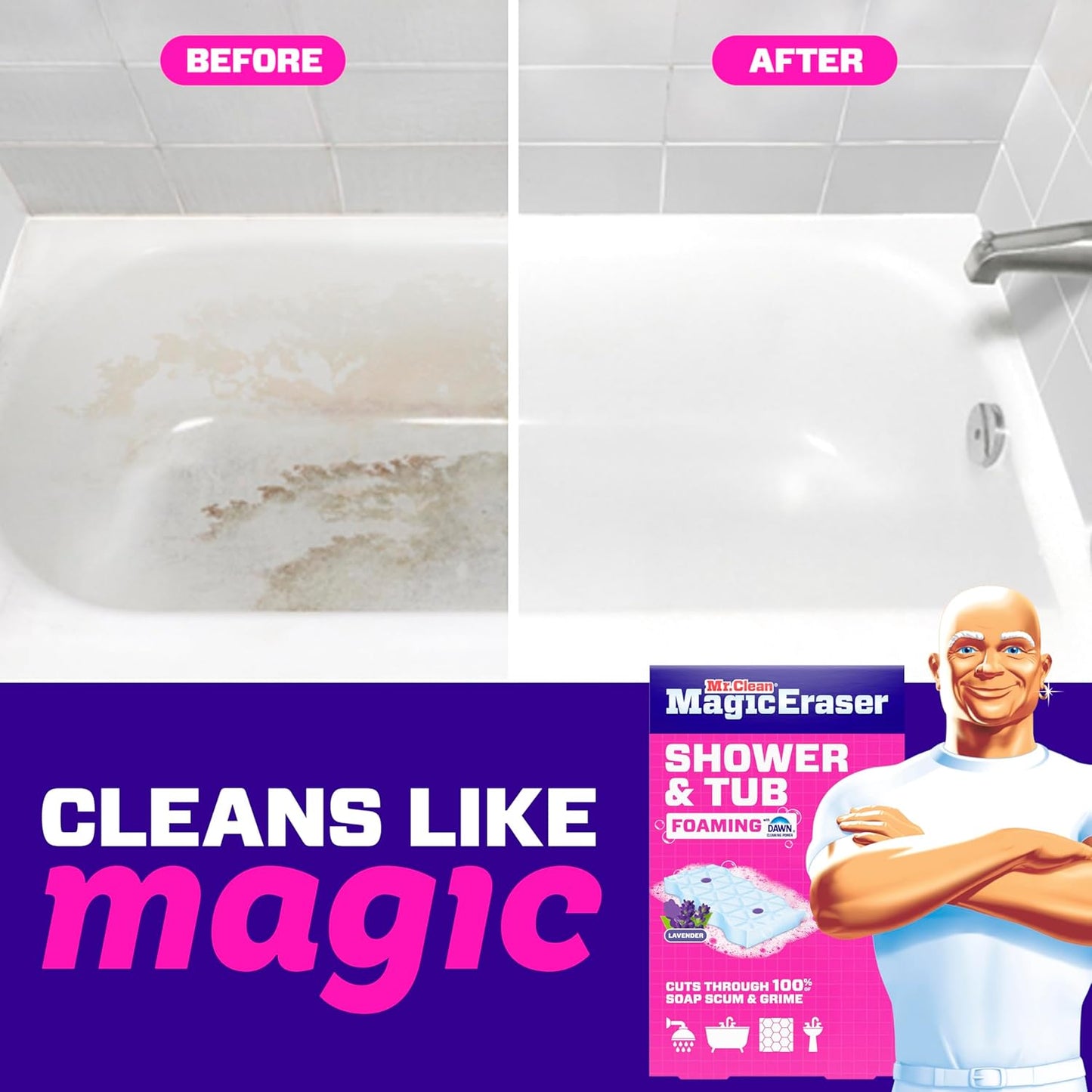 Mr. Clean Magic Eraser Sponge - Powerful Soap Scum Remover with Lavender Scent | 6 Count
