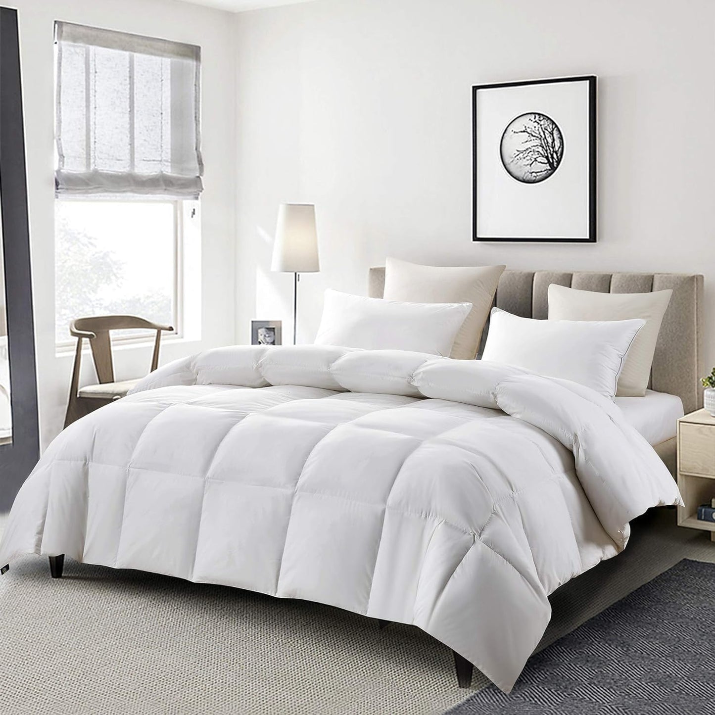 Serta Goose Feather Down Comforter - Hotel Luxury Hypoallergenic Twin Size Duvet Insert | 100% Cotton, 68 x 90 Inch, White