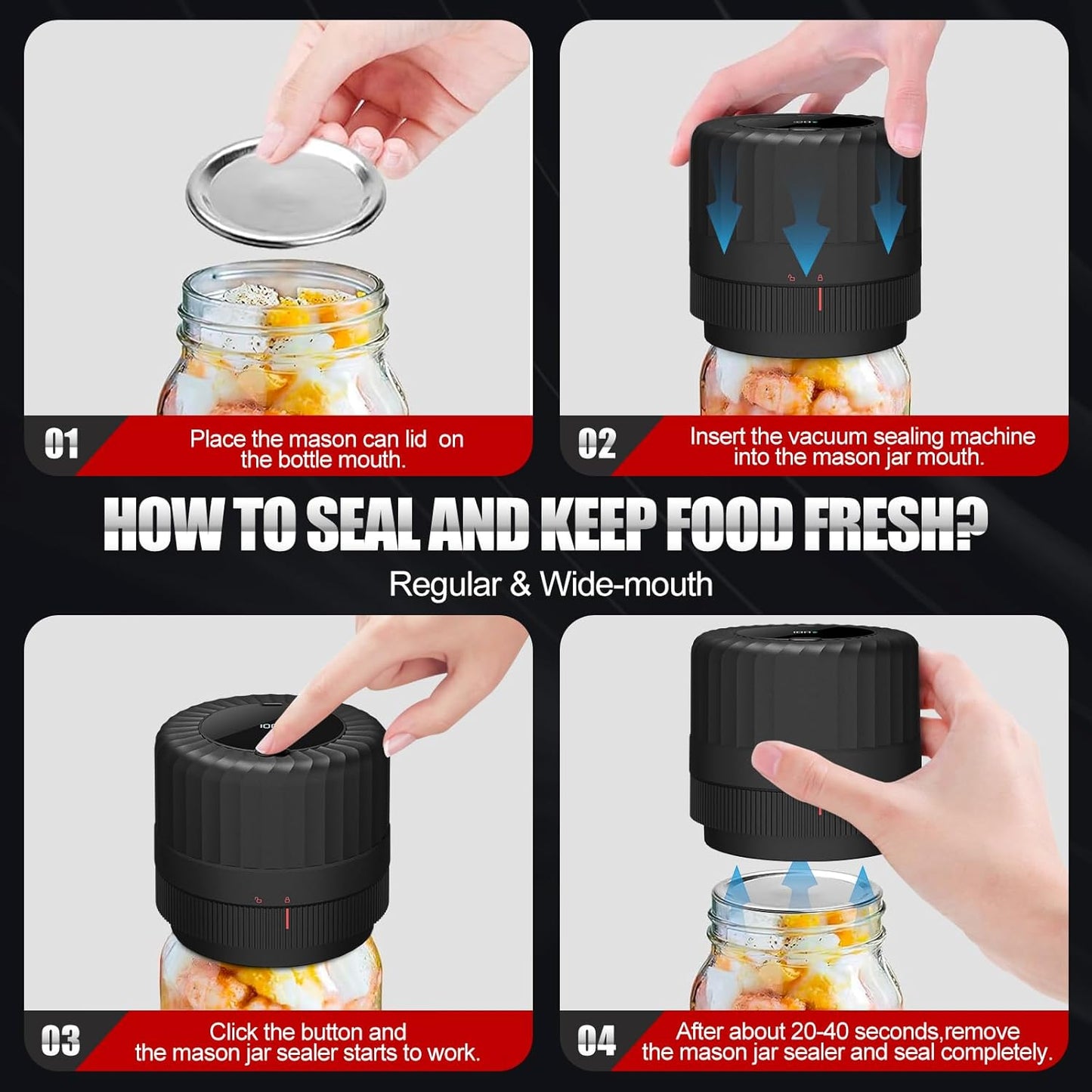 Skiennix Electric Mason Jar Vacuum Sealer Kit - Ideal for Wide & Regular Mouth Canning Jars