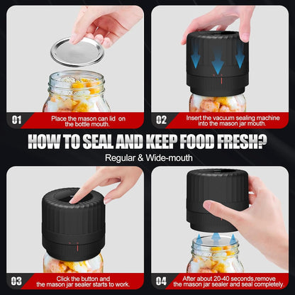 Skiennix Electric Mason Jar Vacuum Sealer Kit - Ideal for Wide & Regular Mouth Canning Jars