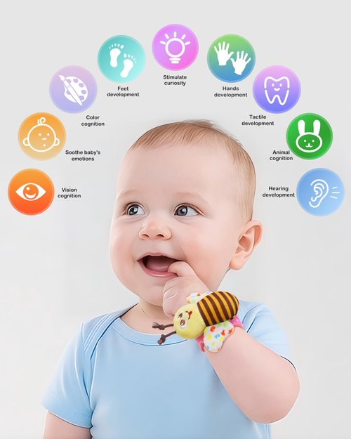 Bloobloomax Wrist Rattle Socks and Foot Finder Set, Infant Girl Boy Toys for Babies 0-36 Months, Newborn Hand & Foot Toys for 0 to 3 Years, Baby Shower Gifts Set Easter Basket Stuffer