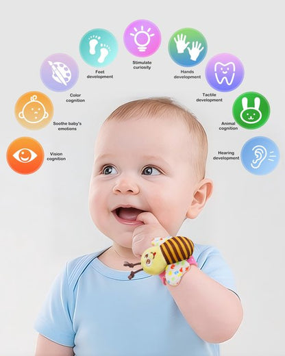 Bloobloomax Wrist Rattle Socks and Foot Finder Set, Infant Girl Boy Toys for Babies 0-36 Months, Newborn Hand & Foot Toys for 0 to 3 Years, Baby Shower Gifts Set Easter Basket Stuffer