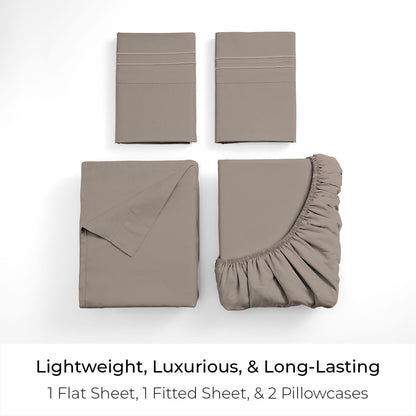 Mellanni Queen Sheets Set - 4 PC Iconic Collection Bedding - Hotel Luxury, Extra Soft, Cooling Bed Sheets - Wrinkle, Fade, Stain Resistant (Queen, Tan)