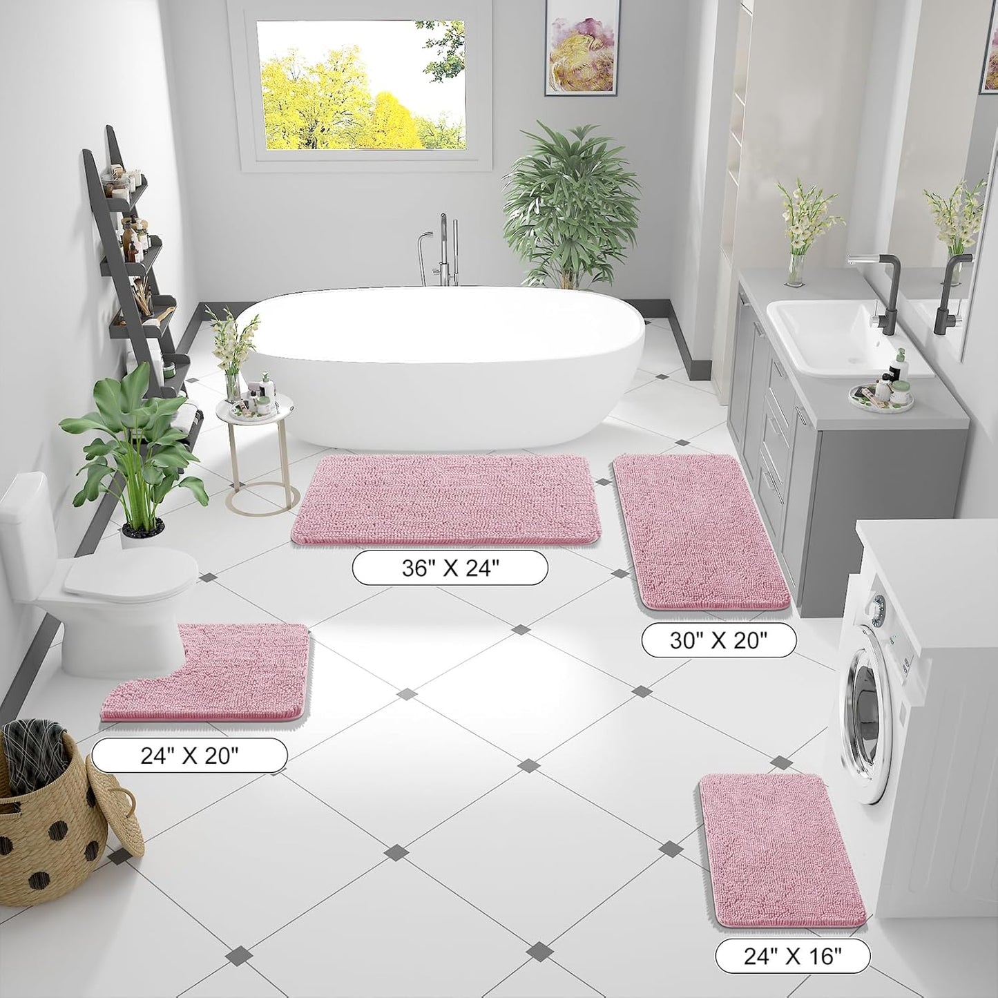 OLANLY Bath Rugs - Extra Soft Chenille with Rubber Backing - Quick Dry, Machine Washable, 24x16, Dusty Rose