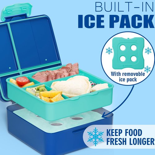 Fimibuke Chill Bento Box - Leak Proof Lunch Container with Ice Pack | BPA Free, 4 Compartments, Microwave & Dishwasher Safe