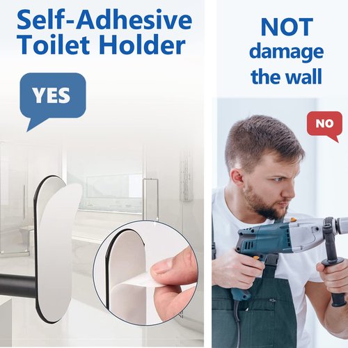 Toilet Paper Holder Self Adhesive, Premium Thicken Stainless Steel Rustproof Adhesive Toilet Roll Holder no Drilling for Bathroom, Kitchen, Washroom Black