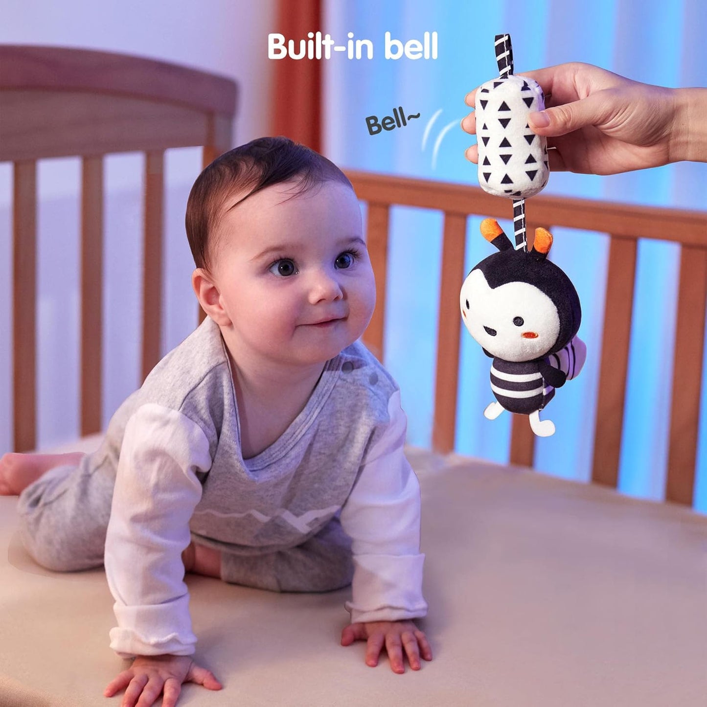 TUMAMA Plush Hanging Rattles - Black and White Baby Toys for Newborns | 4 Pack for Stroller Fun