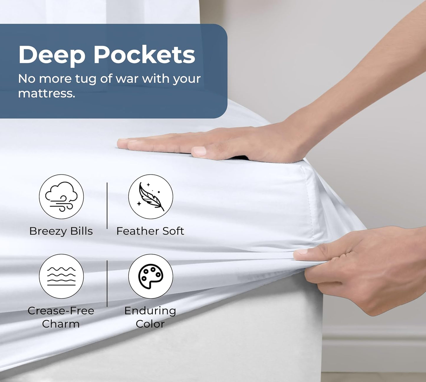 Royale Linens Organic Cotton Fitted Sheet - Super Soft Percale Weave - Queen Size (60"x80"+15") - White