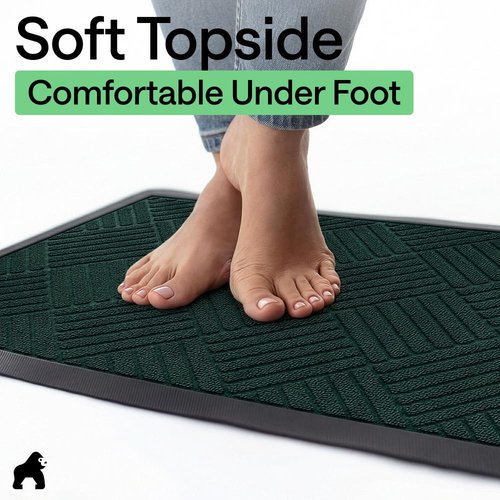 GORILLA GRIP 100% Waterproof All-Season WeatherMAX Doormat US Designed Natural Rubber, Stain and Fade Resistant, Low Profile Indoor Outdoor Door Mats, Easy Clean Patio Mat, 23x35, Green Diamond