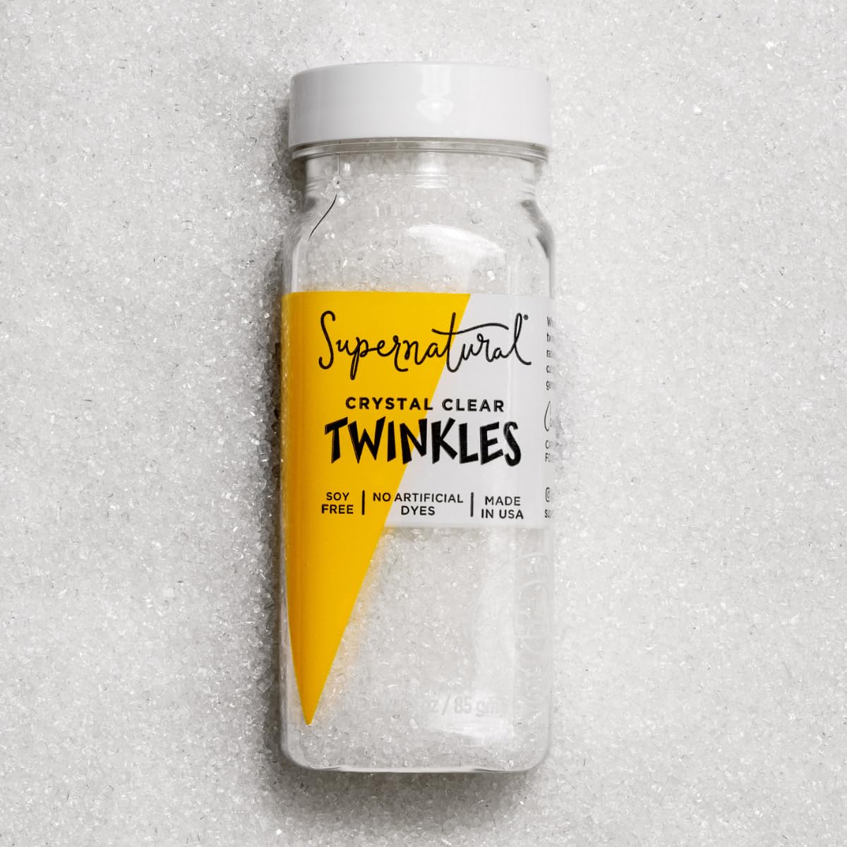 Supernatural Twinkles White Sanding Sugar Sprinkles - Crystal Clear, Non-GMO & Vegan, 3oz Made in USA