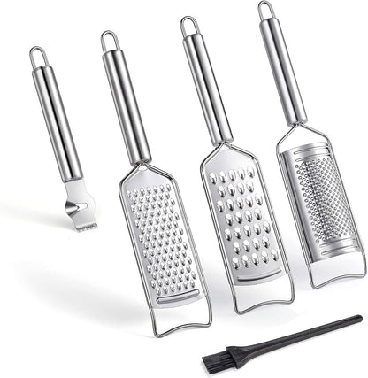 Tongjude Stainless Steel Cheese Grater Set - 5-Piece Kitchen Grater, Peeler & Zester with Cleaning Brush