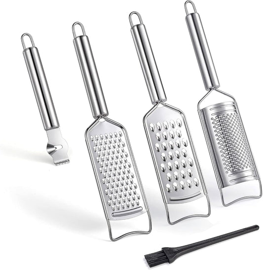 Tongjude Stainless Steel Cheese Grater Set - 5-Piece Kitchen Grater, Peeler & Zester with Cleaning Brush