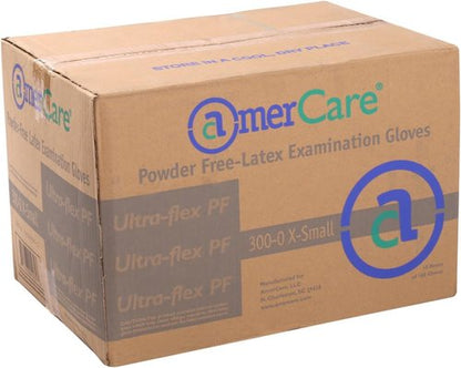 AmerCare Ultra Flex Latex Exam Gloves - Powder Free, Medium Size, Case of 1000