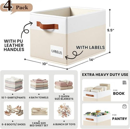 Large Closet Storage Baskets by [Brand Name] - 14x10 Heavy Duty Organizer Bins with Handles & Labels | Decorative Collapsible Baskets for Living Room, Bedroom, Nursery