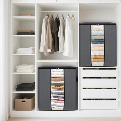 SpaceTrove Clothes Storage Bags - 80L Large Capacity Organizers with Visual Window | 6-Pack Grey Bedding Solutions