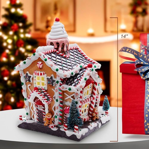 Kurt S. Adler 14-Inch Light-Up Gingerbread House | Battery-Operated Holiday Decor