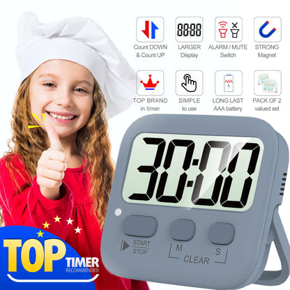 Antonki Timer, Timer for Kids, Kitchen Timers, Digital Timer for Cooking, Egg Timer, Classroom Timer for Teacher, Magnetic Countdown Timer for Exercise, Study, Oven - Battery Included - Pack of 2