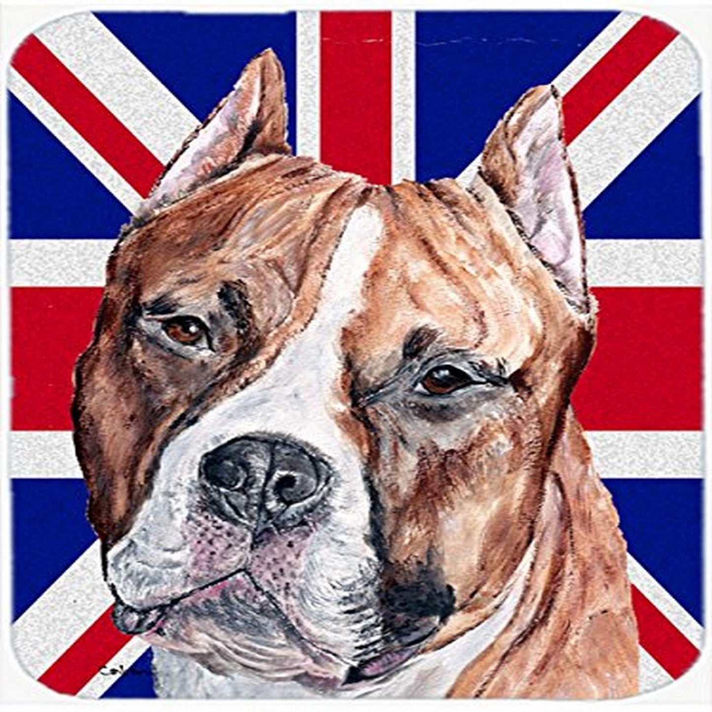 Caroline's Treasures SC9883LCB Staffordshire Bull Terrier Staffie with English Union Jack British Flag Glass Cutting Board Large Decorative Tempered Glass Kitchen Cutting and Serving Board Large Size