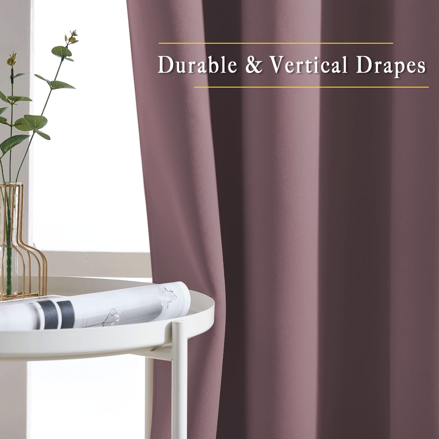 NICETOWN Blackout Small Window Curtains 54 inches Length - Thermal Insulated Solid Grommet Voice & Light Reducing Room Darkening Drapes for Kitchen/Nursery, Dry Rose, 2 Panels, W52 x L54