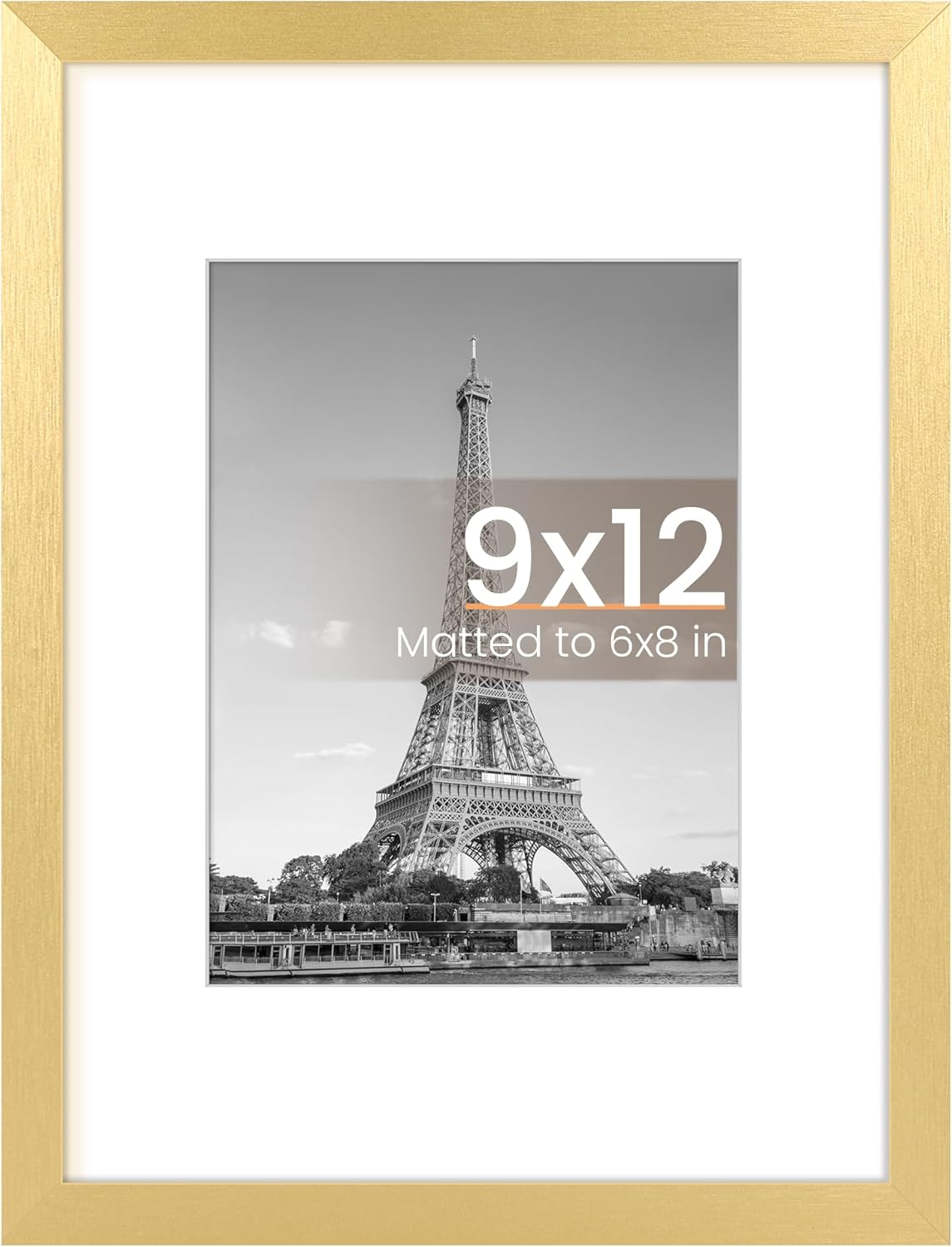 Upsimples 9x12 Picture Frame - Elegant Gold Design for 6x8 Photos with Mat or 9x12 Without | Wall Hanging Display