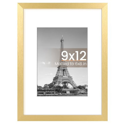 upsimples 9x12 Picture Frame, Display Pictures 6x8 with Mat or 9 x 12 Without, Wall Hanging Photo Frames, Gold, 1 Pack