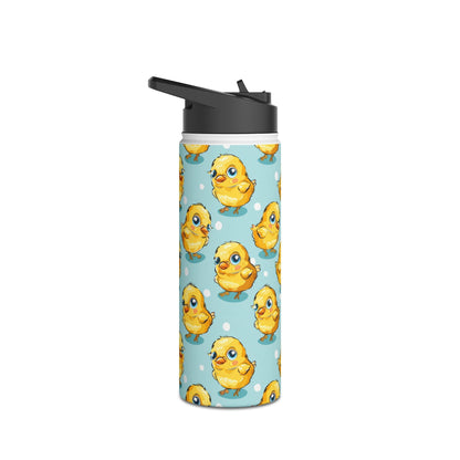 Insulated Water Bottle Thermos, 18oz, Cute Baby Chicks - Double Walled Stainless Steel, Keeps Drinks Hot or Cold