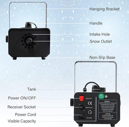 TCFUNDY Snow Machine - 600W Snowflake Maker for Christmas & Wedding Parties | Remote Control Included
