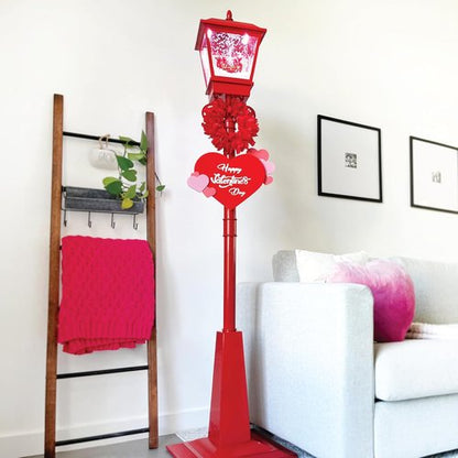 Fraser Hill Farm 70-Inch Musical Snowy Valentine's Day Lantern - Festive Red Home Decor with Lights & Sound