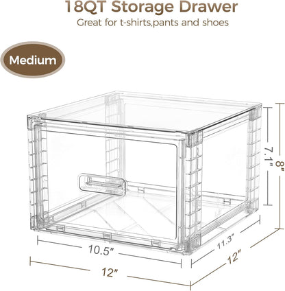 Vtopmart 18QT Clear Stackable Storage Drawers - Easy Assembly Closet Organizers | Medium Plastic Bins for Kitchen & Bathroom