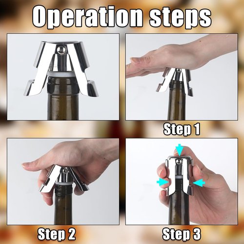 2pcs Champagne Stoppers, Stainless Steel Sparkling Wine Glass Bottle Save Sealer with Locking Clamp Leak-Proof Reusable Champagne Cork for Prosecco Cava Keep Bubbles Fresh