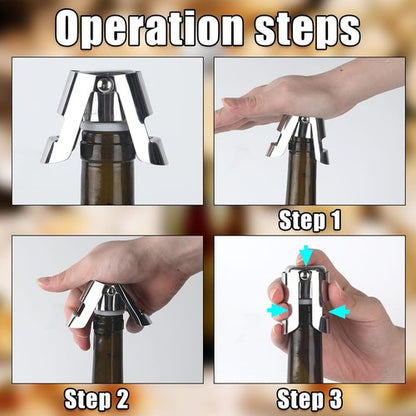 2pcs Champagne Stoppers, Stainless Steel Sparkling Wine Glass Bottle Save Sealer with Locking Clamp Leak-Proof Reusable Champagne Cork for Prosecco Cava Keep Bubbles Fresh