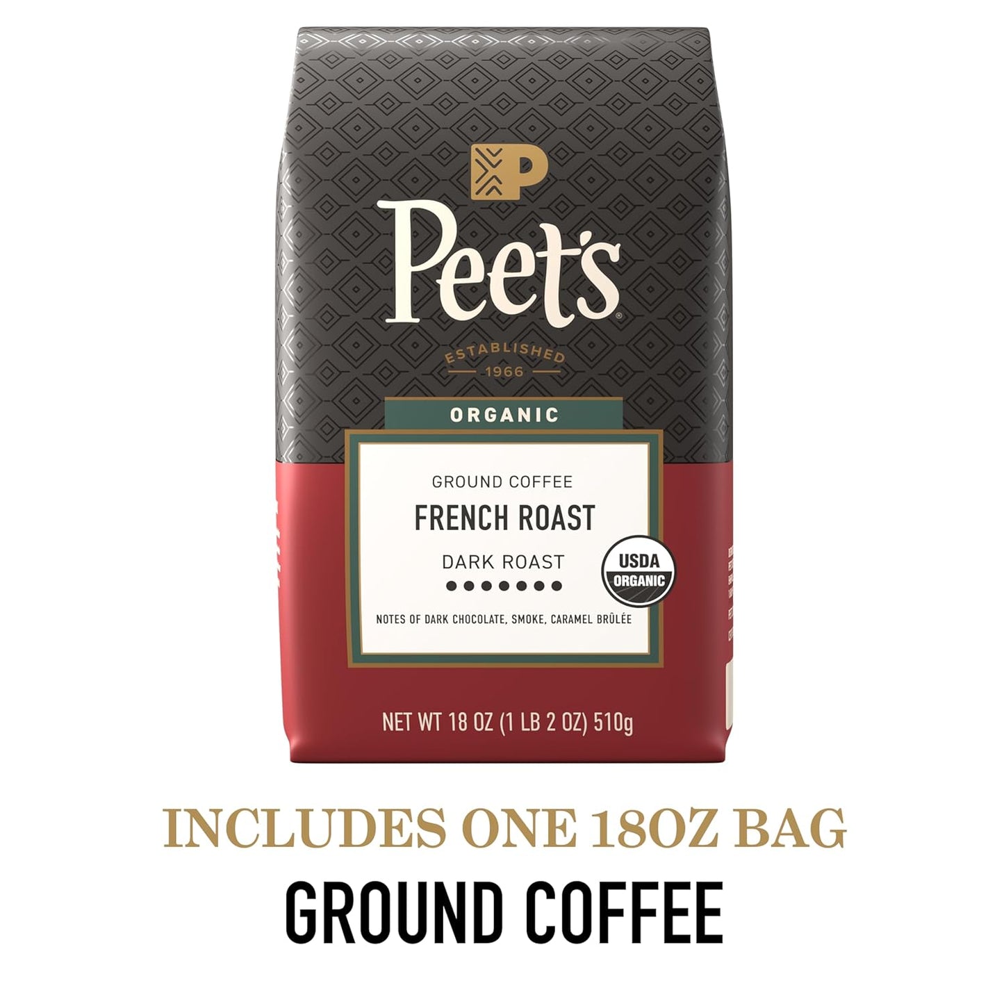 Peet's Coffee - USDA Organic Dark Roast Ground Coffee | 100% Arabica - French Roast 18 Ounce Bag