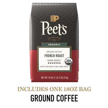 Peet's Coffee - USDA Organic Dark Roast Ground Coffee | 100% Arabica - French Roast 18 Ounce Bag