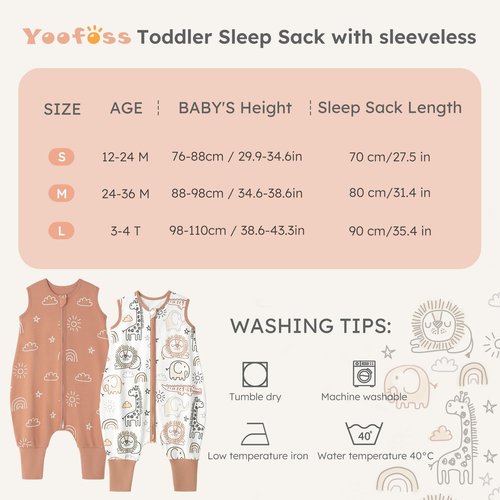 Yoofoss Toddler Sleep Sack With Feet 24-36 Months 100% Organic Cotton Baby Sleep Sack with Legs Toddler Wearable Blanket with 2-Way Zipper