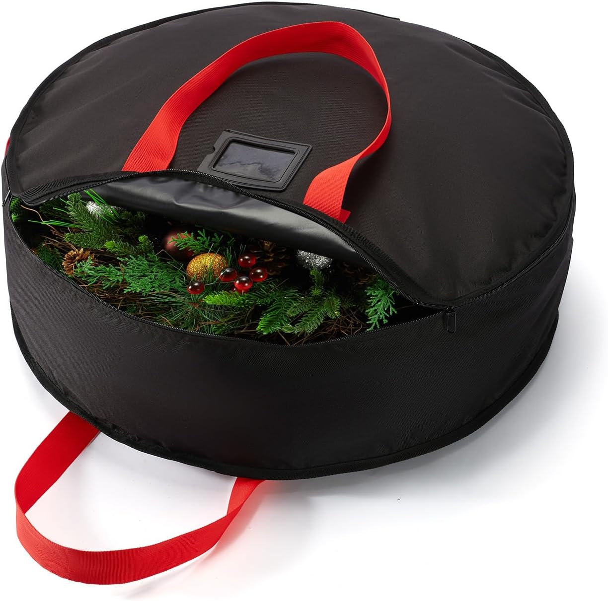 Skiennix Wreath Storage Bag - Heavy-Duty 24" Container for Christmas & Holiday Ornaments - Black