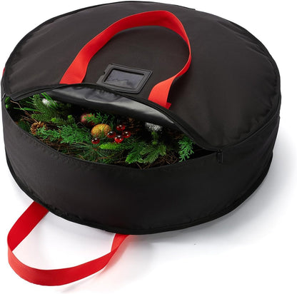 Skiennix Wreath Storage Bag - Heavy-Duty 24" Container for Christmas & Holiday Ornaments - Black