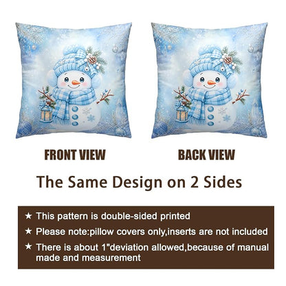 Blue Snowman Pillow Covers 18x18 Pack of 2 – Winter Snowflake Decorative Pillowcase