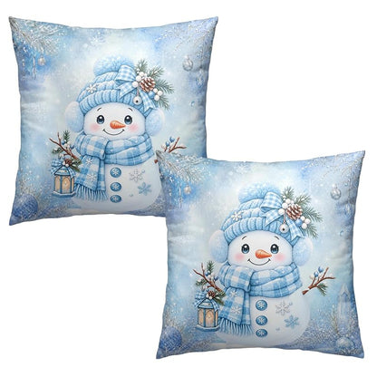 Blue Snowman Pillow Covers 18x18 Pack of 2 – Winter Snowflake Decorative Pillowcase