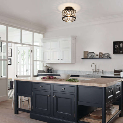 Rpzloila Crystal Ceiling Light Fixture, Modern Semi Flush Mount Ceiling Light,Crystal Chandelier for Kitchen Bedroom Bathroom Entryway Black (Bulb not Included)