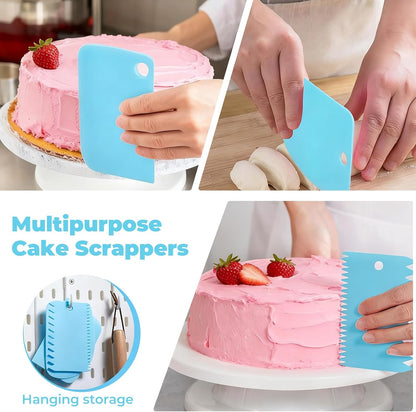 Skiennix Piping Bags and Tips Set - Reusable Cake Decorating Supplies with 24 Icing Tips & Scrapers