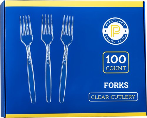 Plasticpro Disposable Clear Plastic Cutlery Disposable utensils Heavyweight 100 Count (Forks)
