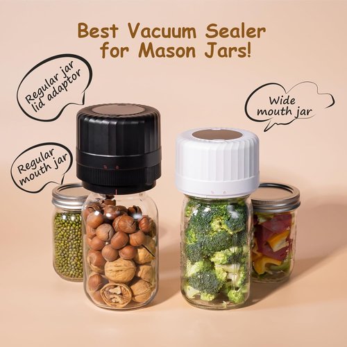 Electric Mason Jar Vacuum Sealer - Fully Automatic Kit for Regular & Wide Mouth Jars | Essential Tool for Canned Foods - Black
