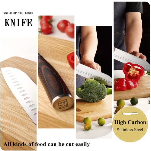 KEEMAKE Santoku Knife Set of 2pcs, Japanese Chef Knife Sets with German High Carbon Stainless Steel 1.4116 Kitchen Knives, Pakkawood Handle Knife for Kitchen