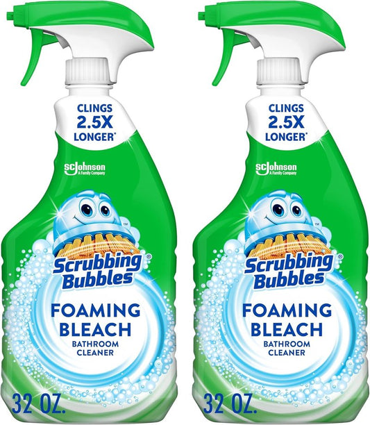 Scrubbing Bubbles Foaming Bleach Bathroom and Shower Cleaner Disinfectant Spray, Helps Erase Mold & Mildew, 32oz (Pack of 2)