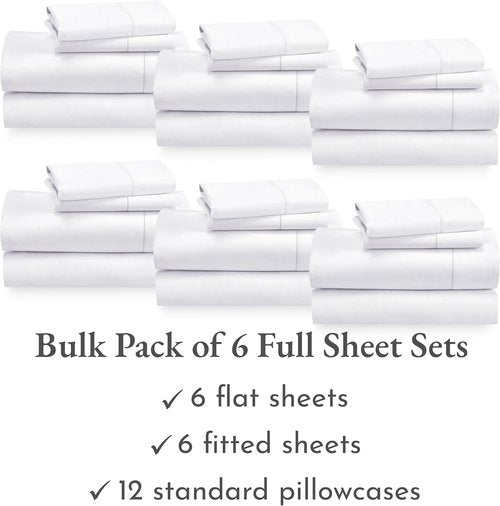 California Design Den Full Size Sheet Sets - 400 Thread Count 100% Cotton Sateen | Bulk Pack of 6 (White)