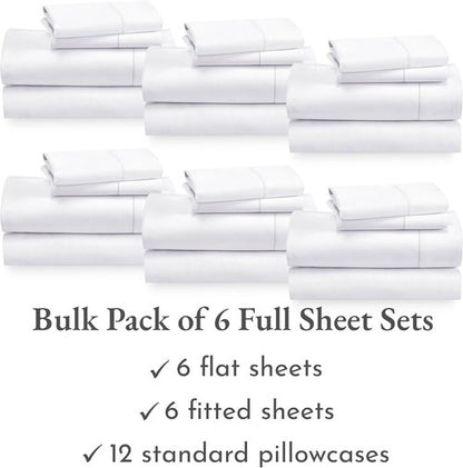 California Design Den Full Size Sheet Sets - 400 Thread Count 100% Cotton Sateen | Bulk Pack of 6 (White)