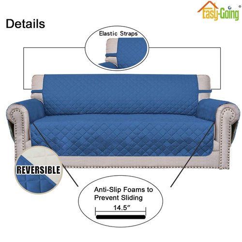 Easy-Going Sofa Slipcover Reversible Loveseat Sofa Cover Couch Cover for 2 Cushion Couch Furniture Protector with Elastic Straps for Pets Kids Dog Cat (Oversized Loveseat, Dark Blue/Ivory)