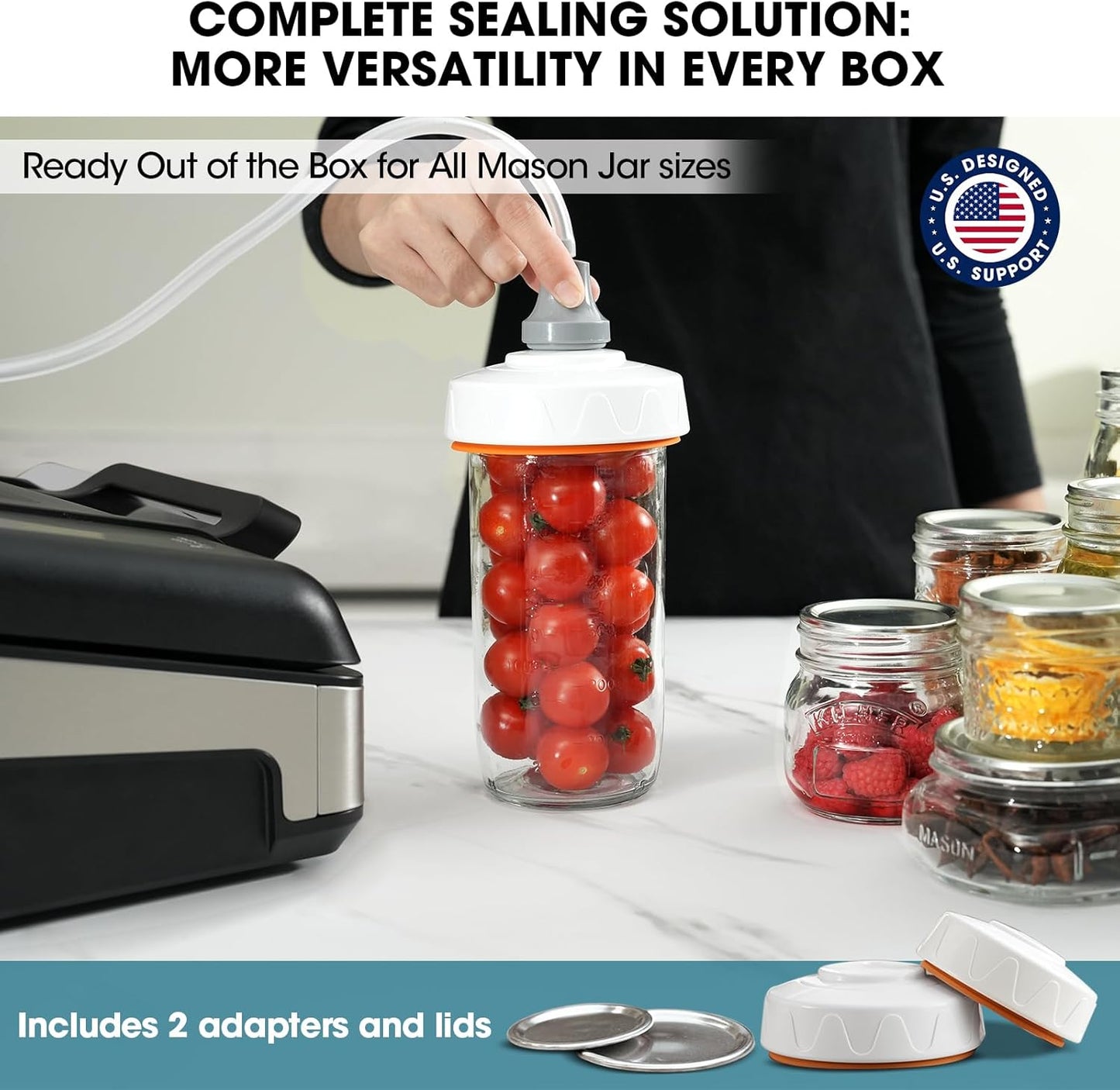 Vesta Precision Vacuum Sealer Machine - Smart Heat Sealing for Liquid & Moist Foods | Includes Built-In Cutter & Mason Jar Kit